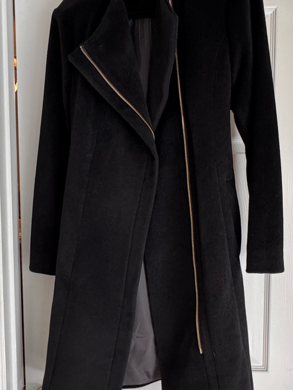 Cole Haan Black Trench Coat with Gold Zip Accent